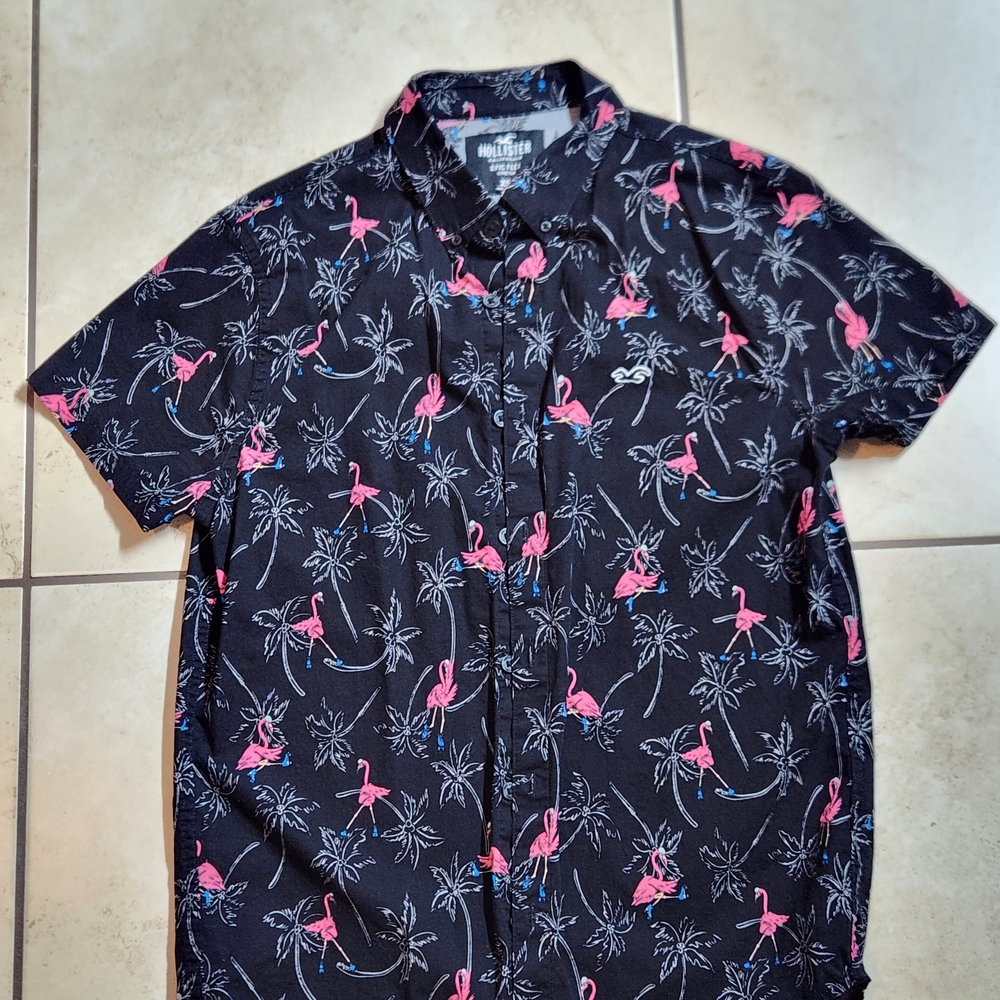 Men's Black Hollister Flamingo Print Shirt